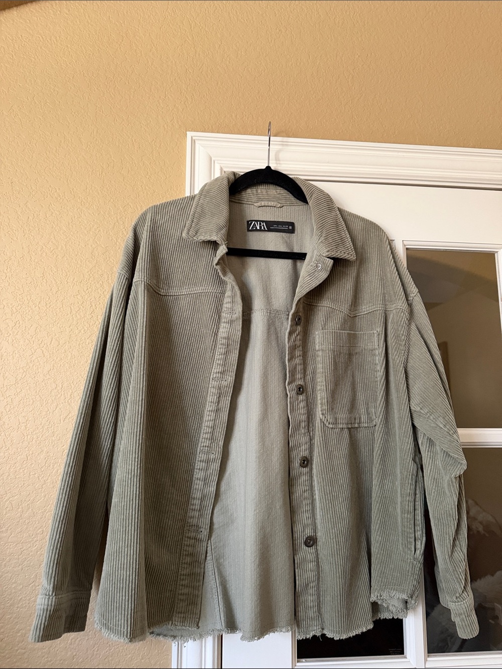 ZARA Light Olive Green Corduroy Shirt Jacket